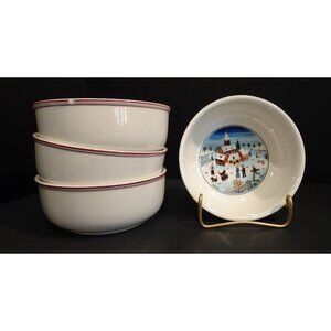 Villeroy & Boch Naif Christmas Village Laplau Cereal Salad Soup Bowls Set Of 4